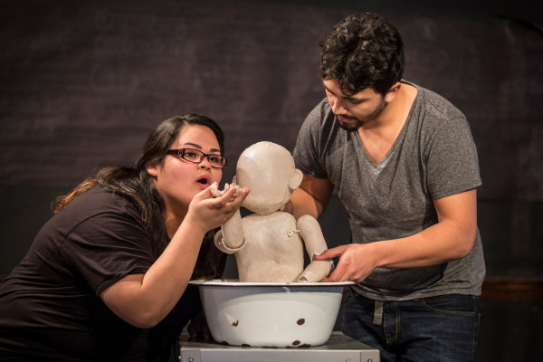God's Work is Albany Park Theater Project's first production to feature bunraku-style puppetry. Pictured: Ely Espino and Jalen Rios. (Photo: Liz Lauren)